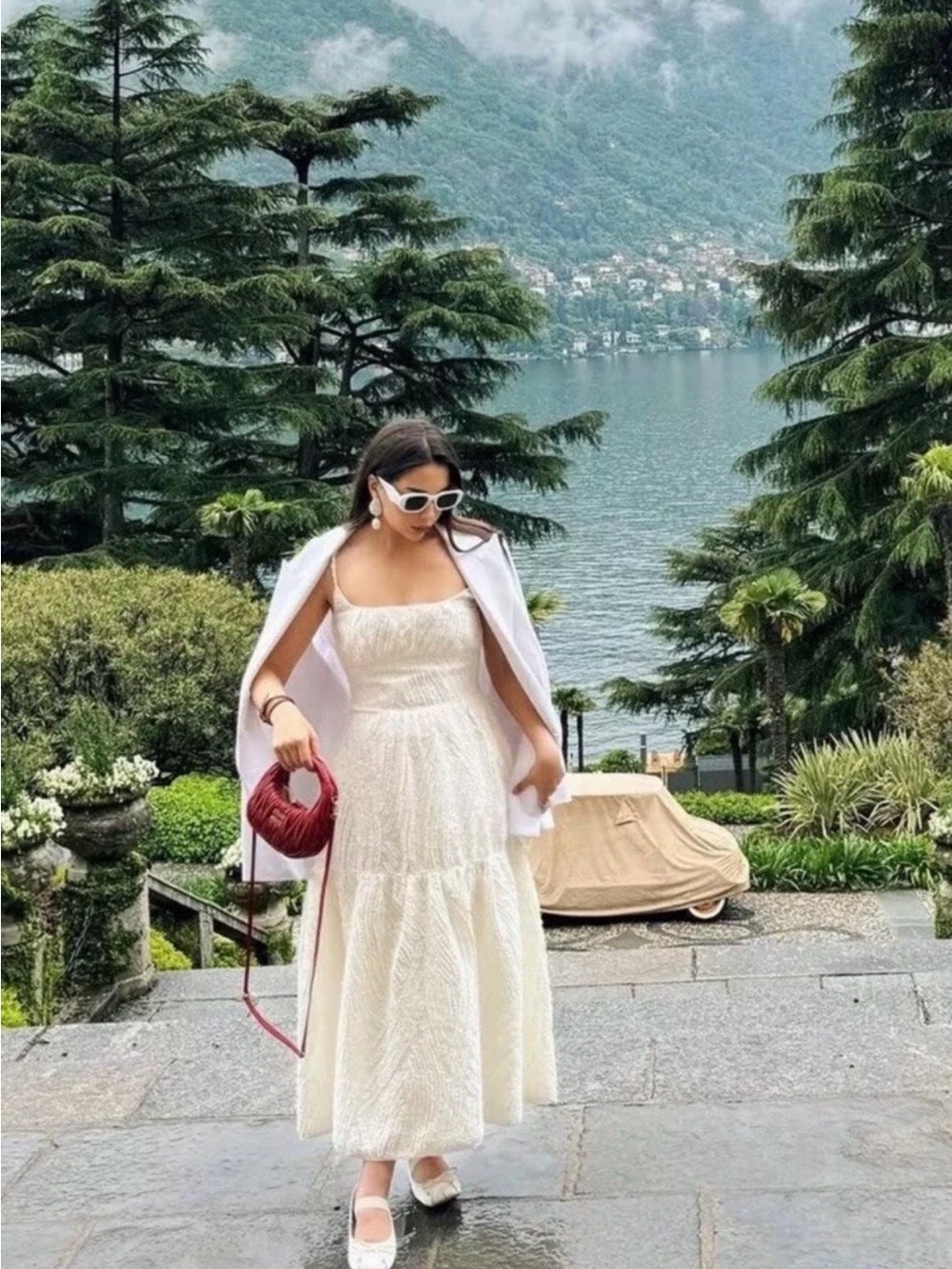 Zara Cream Tiered Maxi Dress with Spaghetti Straps